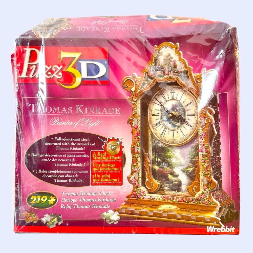 NEW VTG Sealed Wrebbit 3D Puzzle Thomas Kinkade Clock 3D Puzzle w/ Working Clock